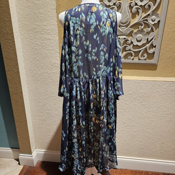 Blu Heaven Duster Cardigan Large Blue Floral Open-Shoulder Boho Garden Fairy NEW - Picture 3 of 10